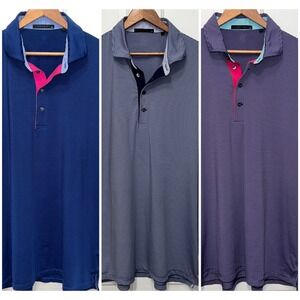 Greyson Mens Lot of 3 Striped Golf Polo Shirts Blue Purple White Size XL